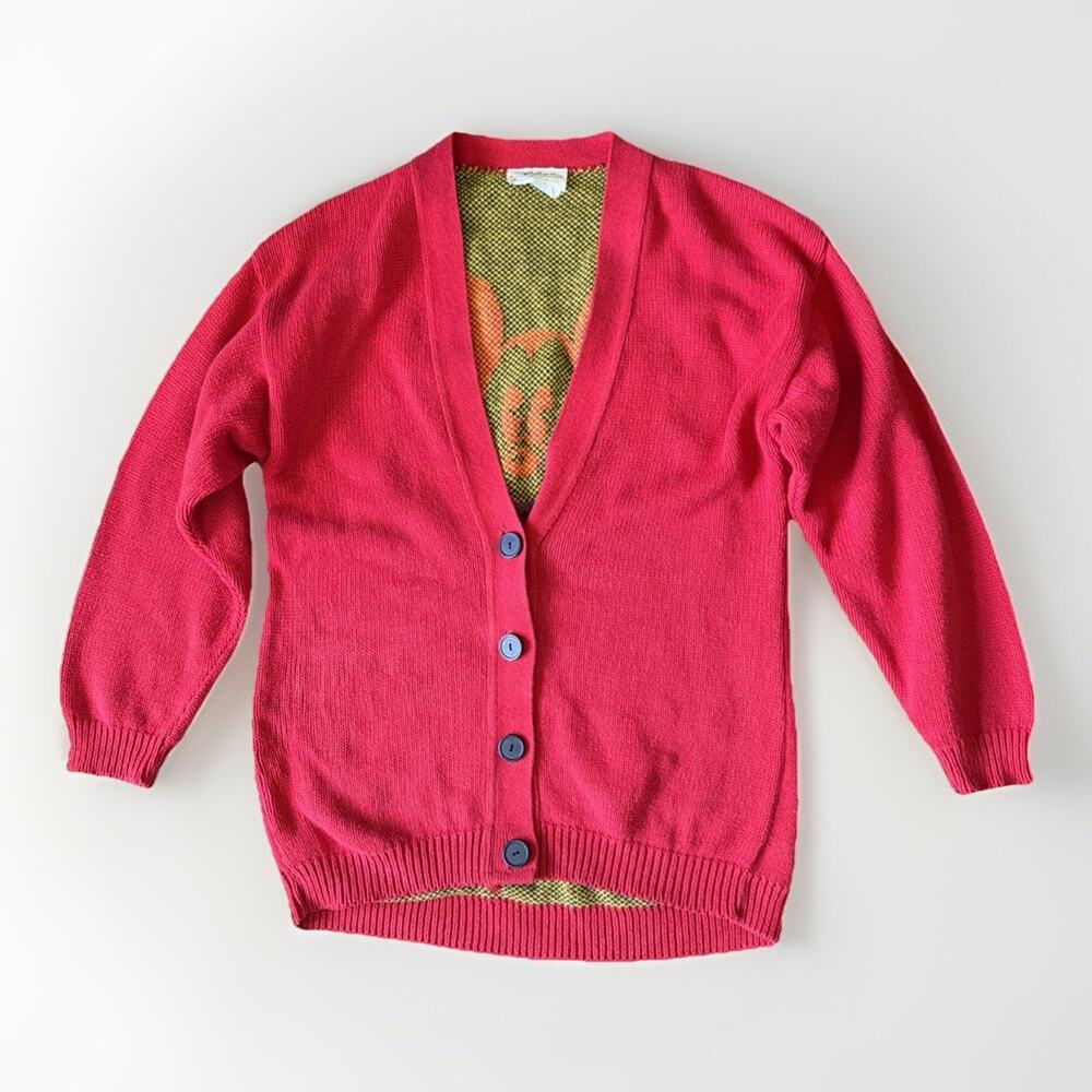 Vintage Adina Mickey Mouse Cardigan Sweater Sz M Made USA 100% Cotton Disney 80s